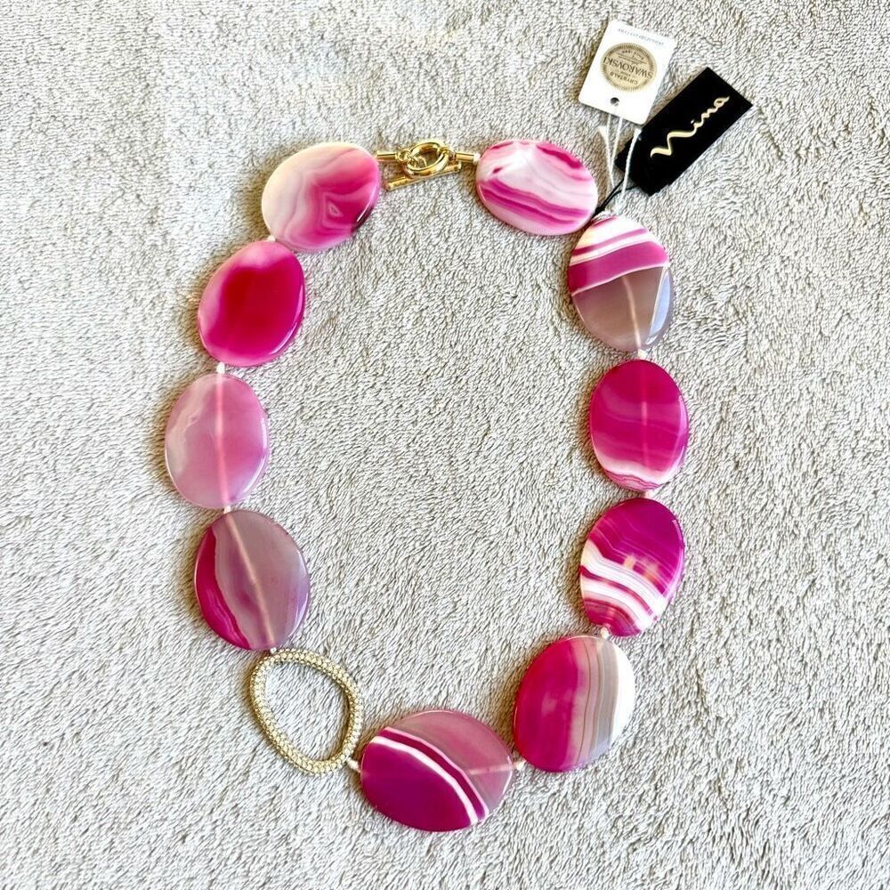 Nina Pink Agate and Pave Link Necklace